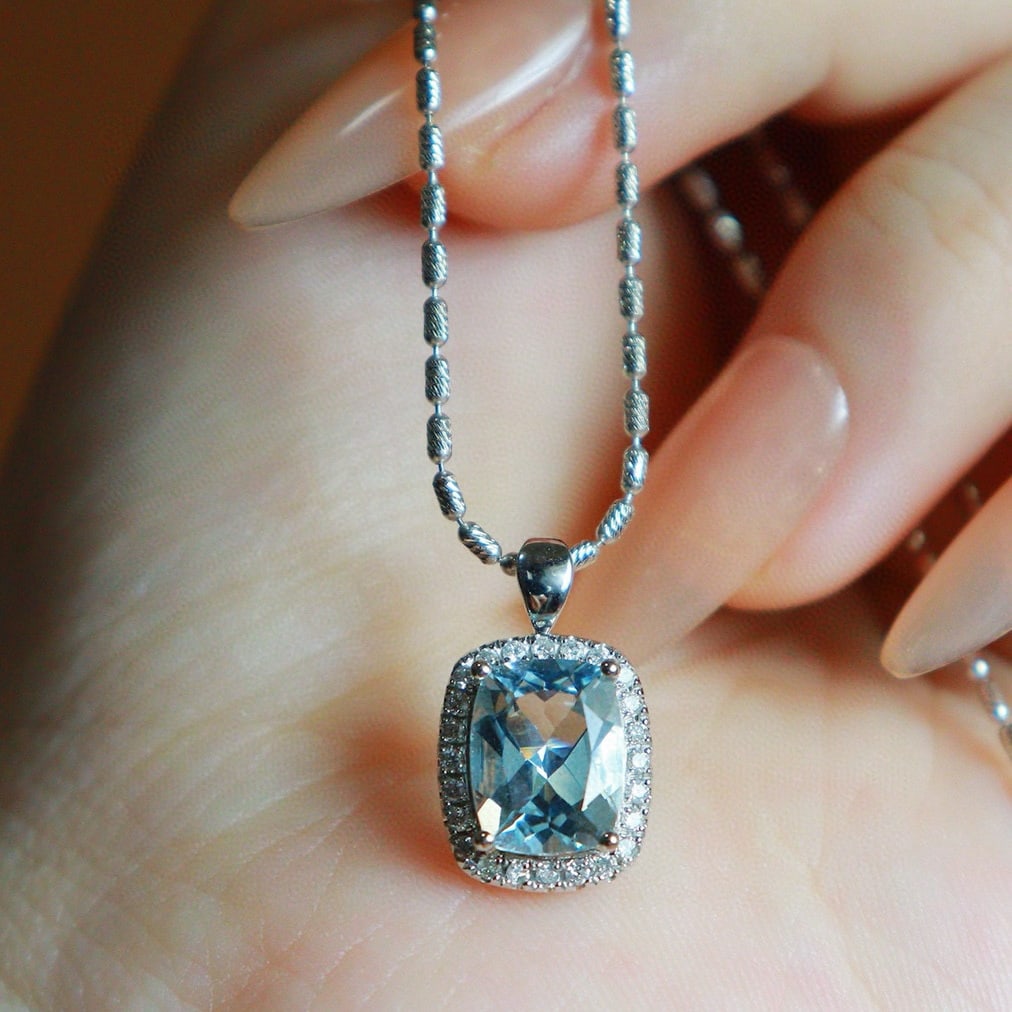 14k Gold 1.7 Ct Natural Aquamarine & Diamond Ring/pendant( Without Chain ) - 9