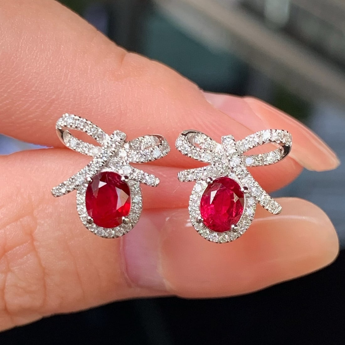14k Gold 1.02 Ct Natural Ruby & Diamond Earrings - 2