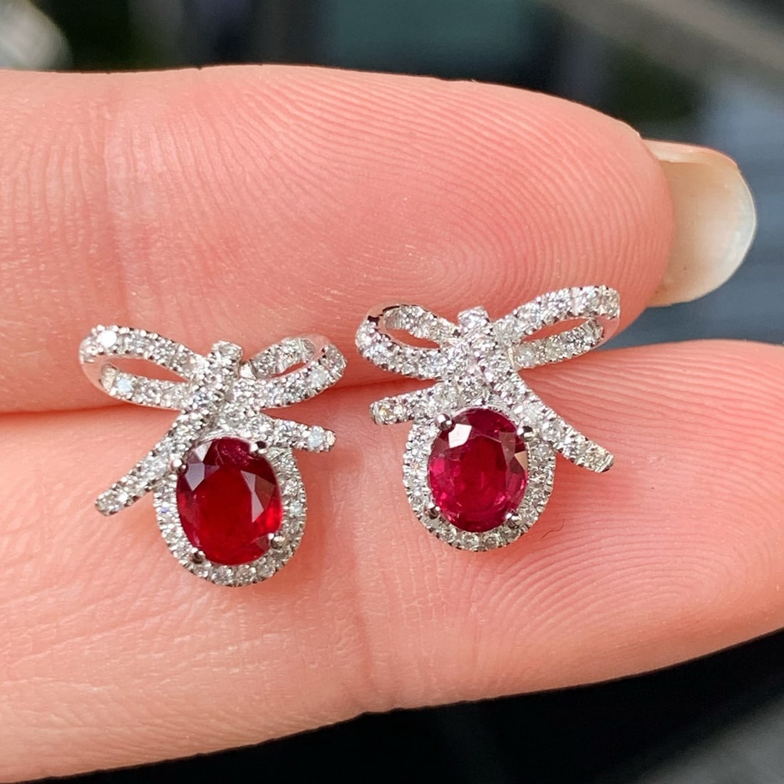 14k Gold 1.02 Ct Natural Ruby & Diamond Earrings - 3