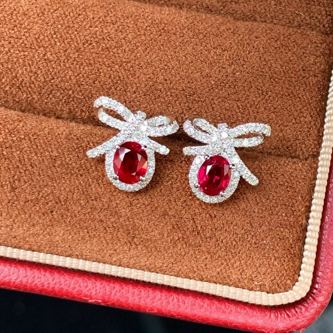 14k Gold 1.02 Ct Natural Ruby & Diamond Earrings - 5