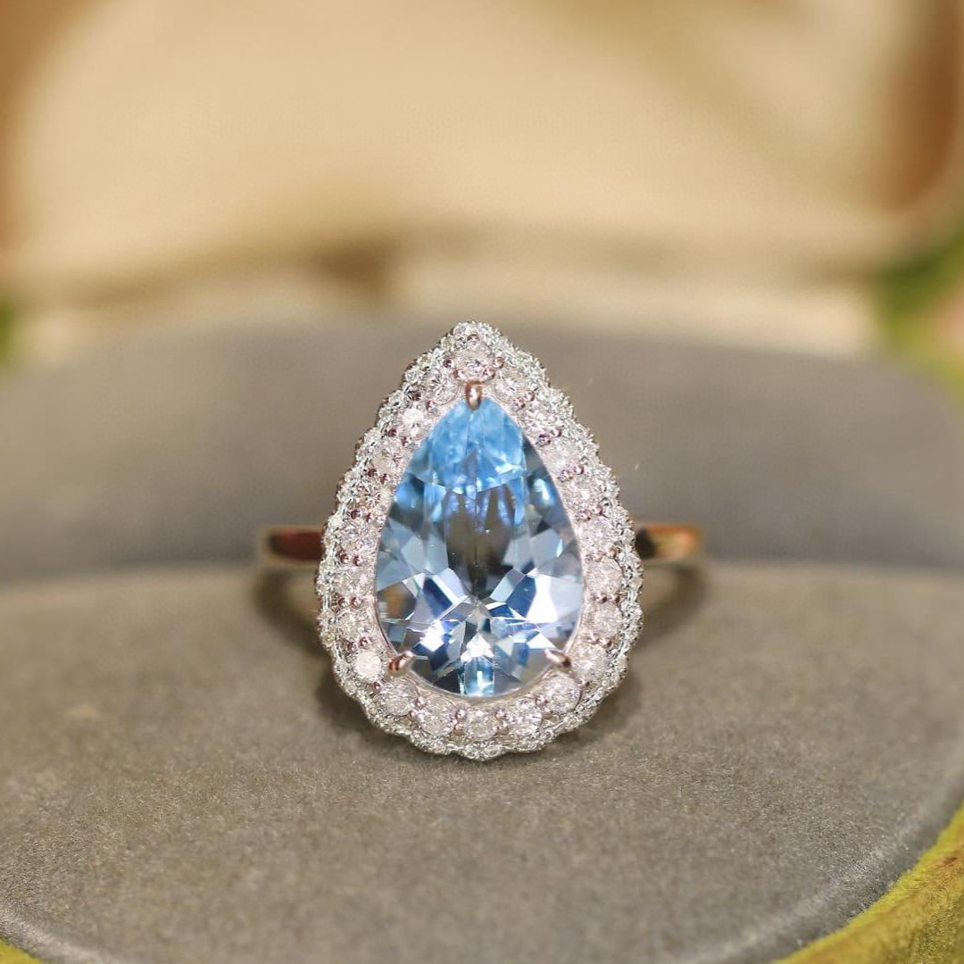 14k Gold 3.68 Ctw Natural Aquamarine & Diamond Ring - 4