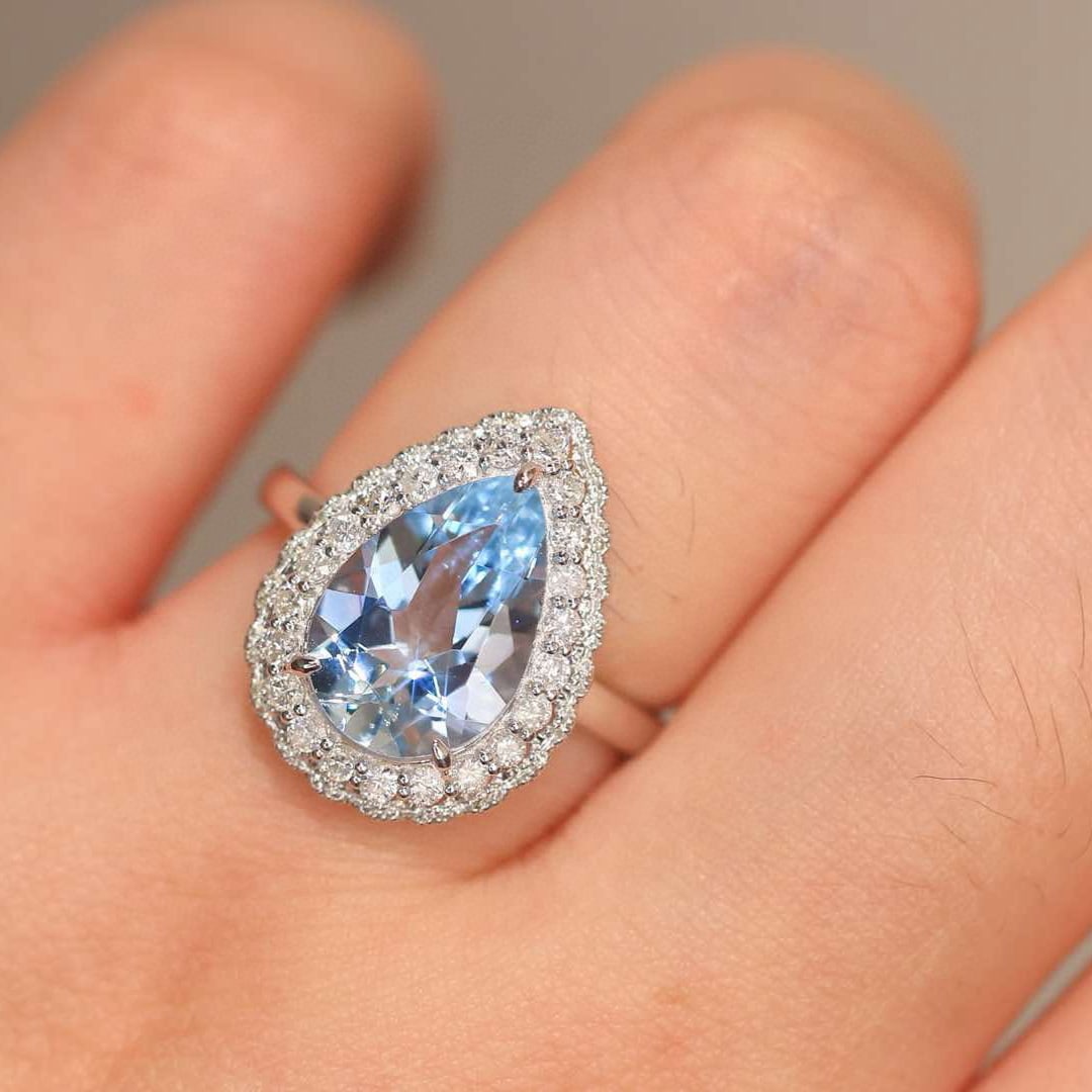 14k Gold 3.68 Ctw Natural Aquamarine & Diamond Ring - 8