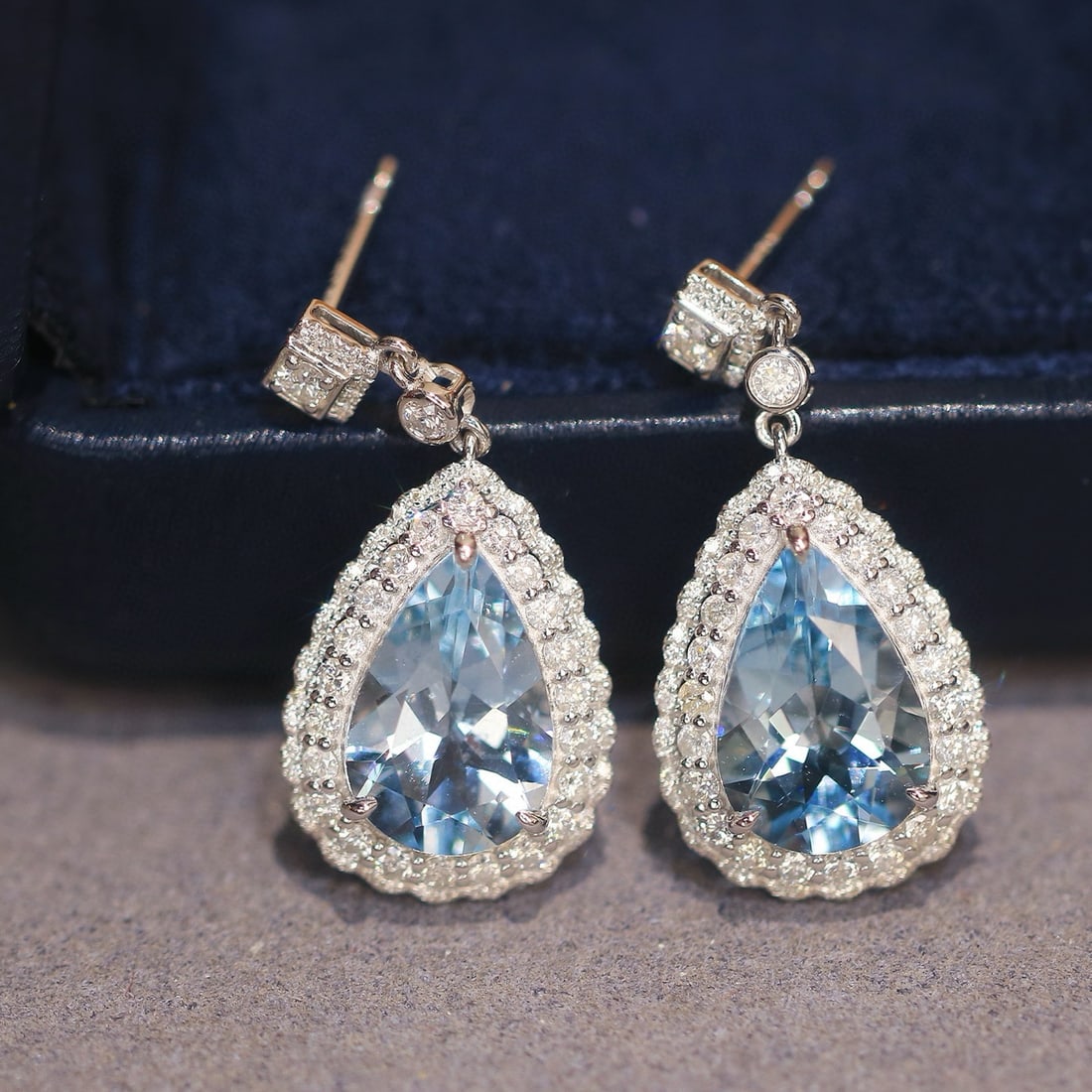 14k Gold 5.84 Ctw Natural Aquamarine & Diamond Earrings - 2