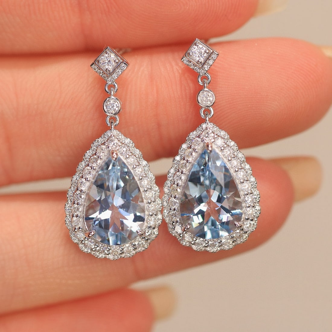 14k Gold 5.84 Ctw Natural Aquamarine & Diamond Earrings - 5