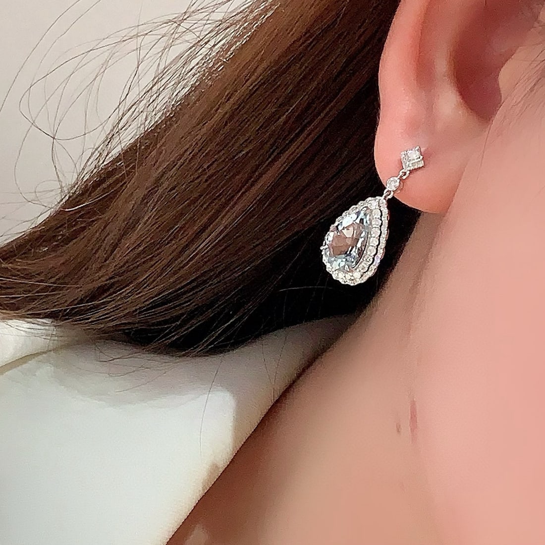 14k Gold 5.84 Ctw Natural Aquamarine & Diamond Earrings - 6