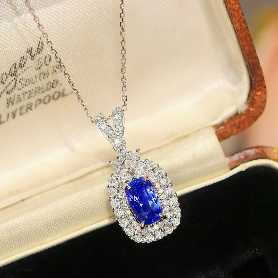 14k Gold 2.07 Ctw Natural Sapphire & Diamond Pendant( Without Chain ) - 2