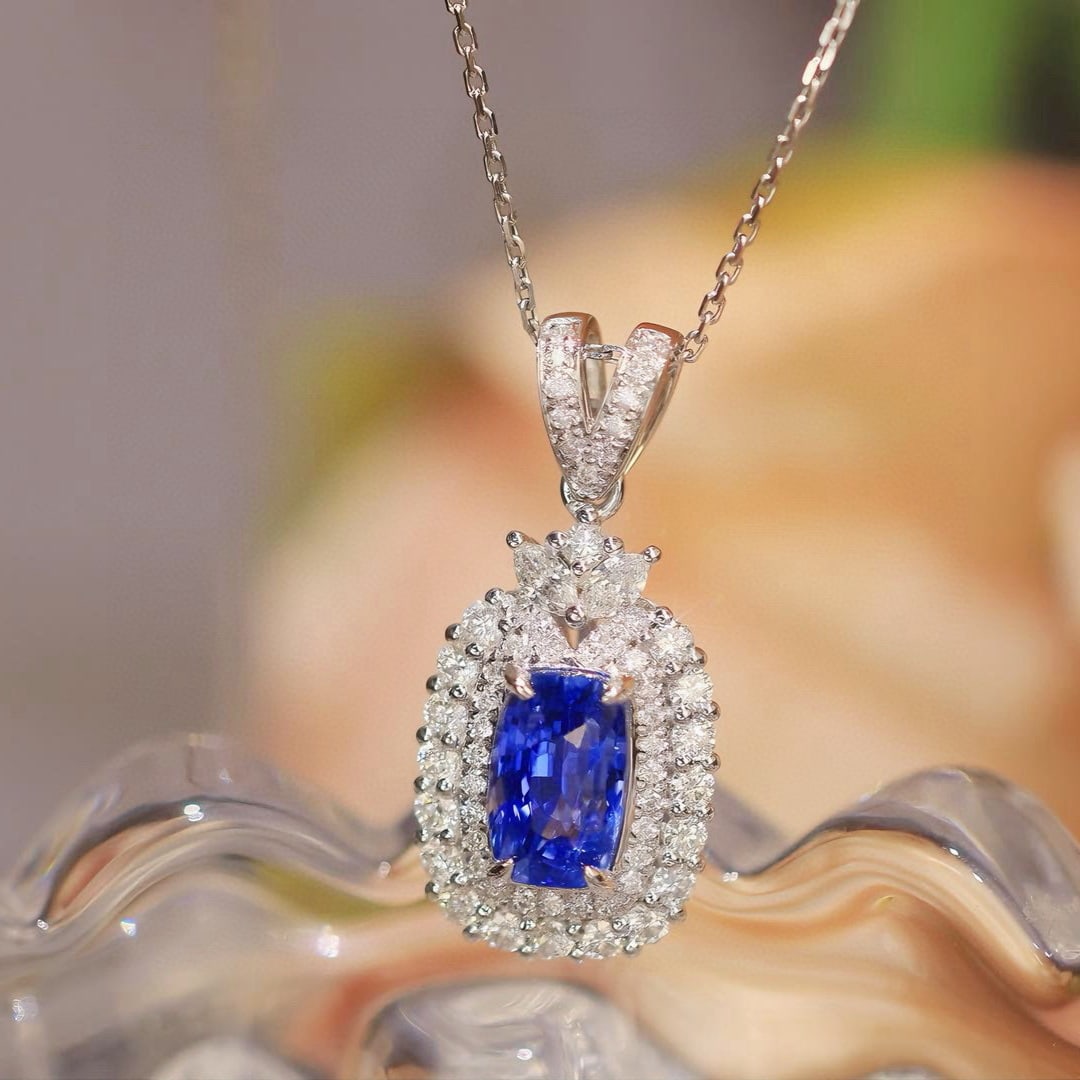14k Gold 2.07 Ctw Natural Sapphire & Diamond Pendant( Without Chain ) - 4