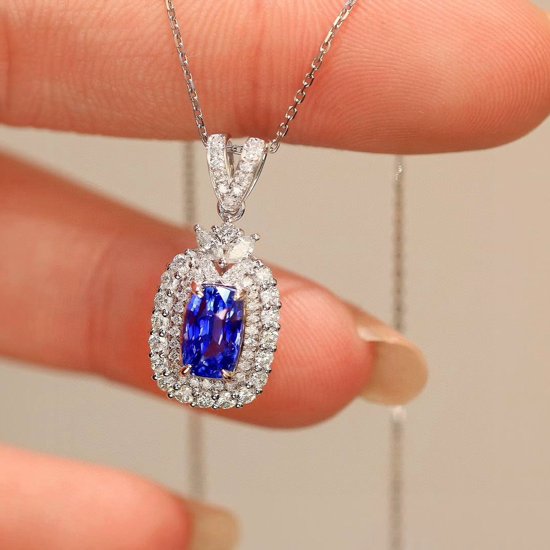 14k Gold 2.07 Ctw Natural Sapphire & Diamond Pendant( Without Chain ) - 5