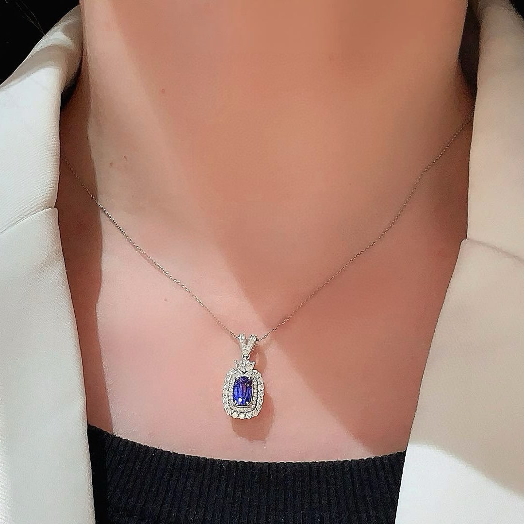 14k Gold 2.07 Ctw Natural Sapphire & Diamond Pendant( Without Chain ) - 6