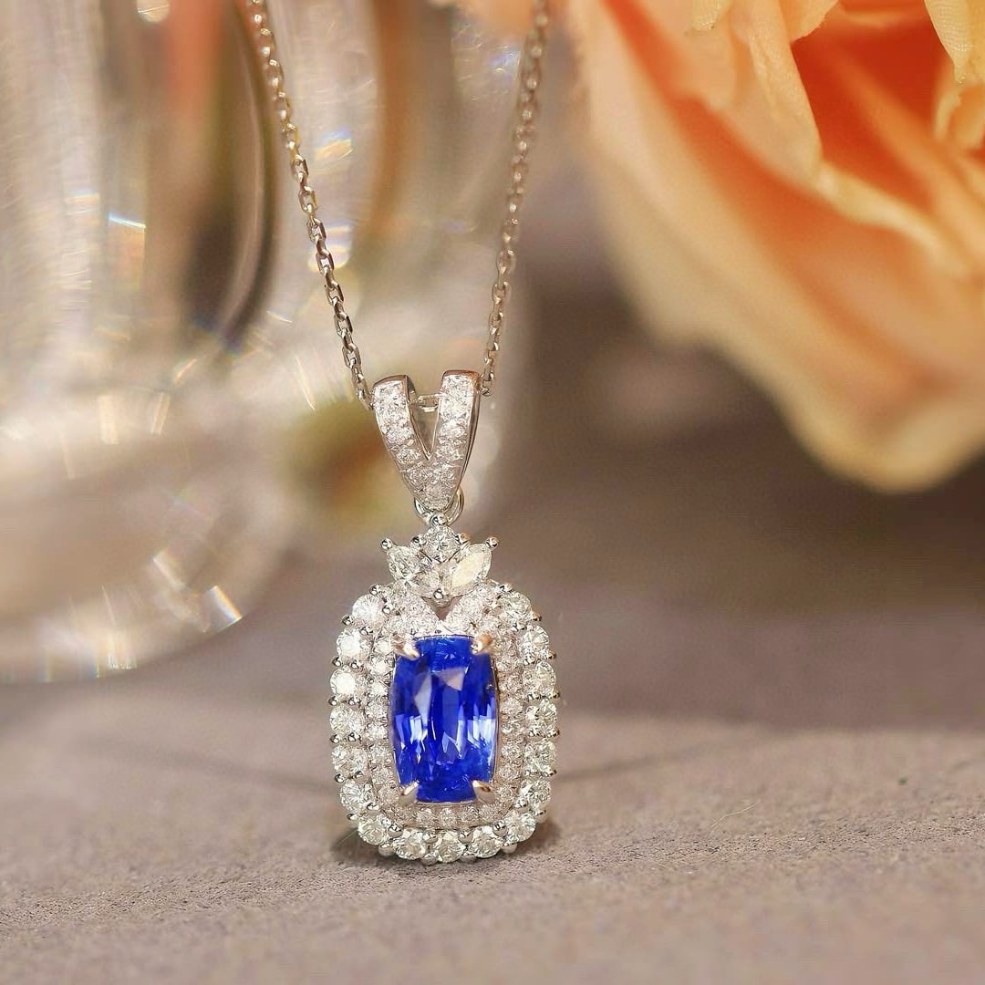 14k Gold 2.07 Ctw Natural Sapphire & Diamond Pendant( Without Chain ) - 7
