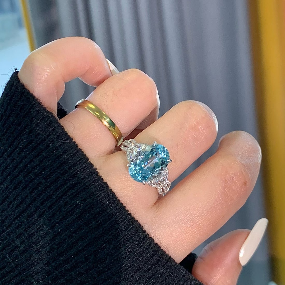 14k Gold 5.39 Ctw Natural Aquamarine & Diamond Ring - 5