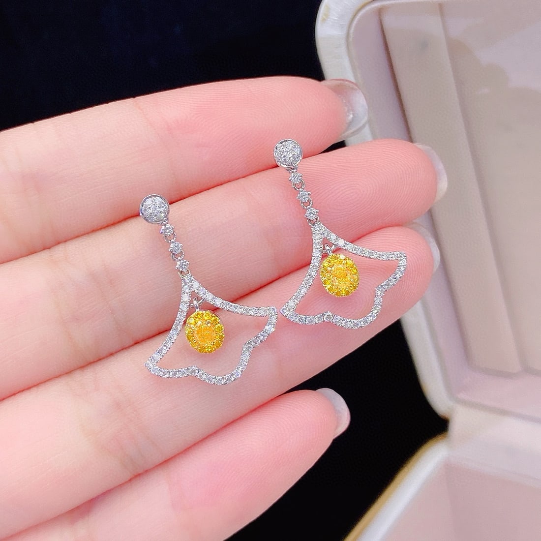 14k Gold 0.74 Ctw Natural Yellow Diamond & Diamond Earrings - 2