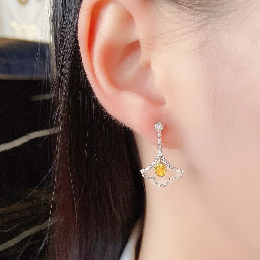 14k Gold 0.74 Ctw Natural Yellow Diamond & Diamond Earrings - 3