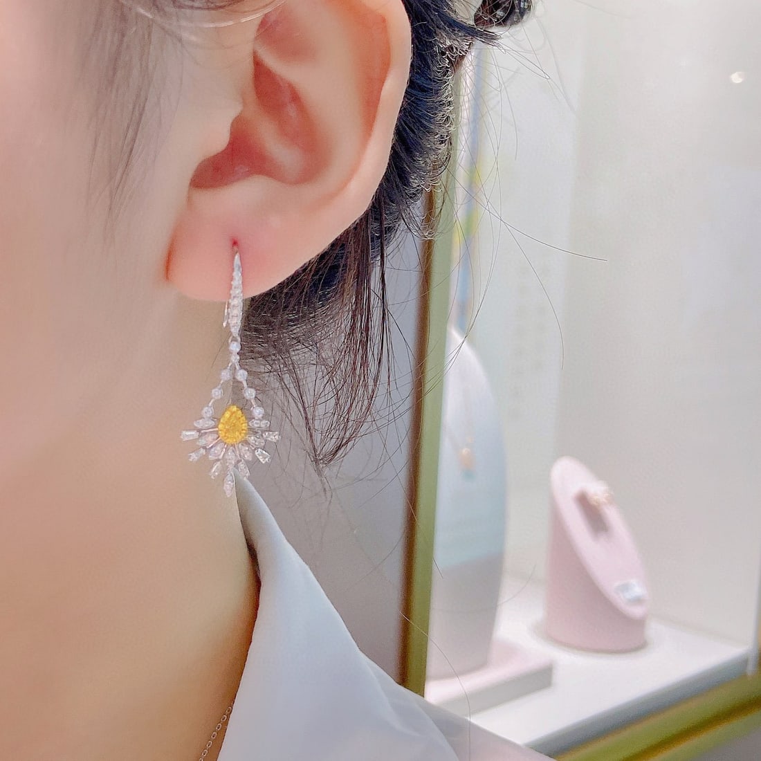 14k Gold 1.15 Ctw Natural Yellow Diamond & Diamond Earrings - 2