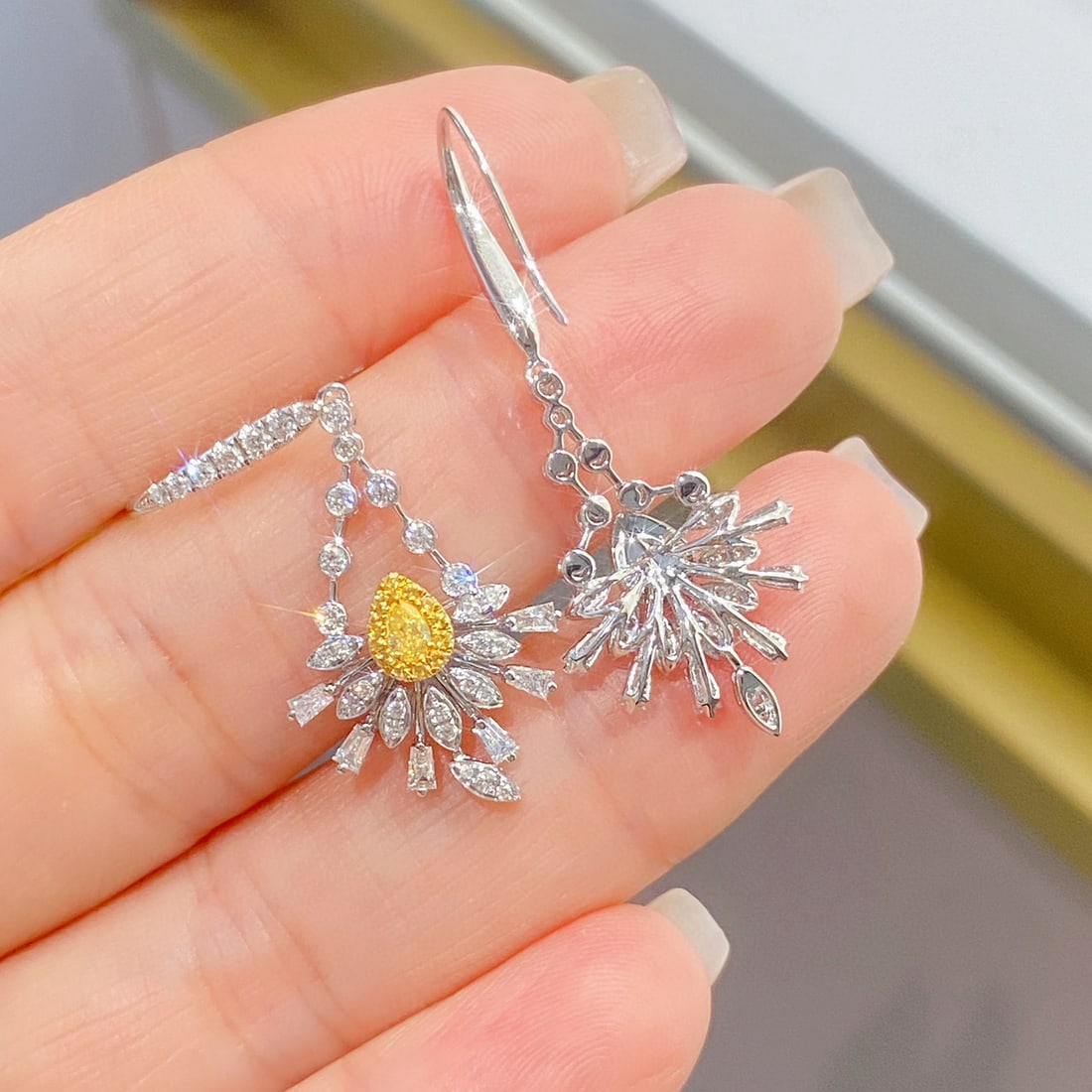 14k Gold 1.15 Ctw Natural Yellow Diamond & Diamond Earrings - 5