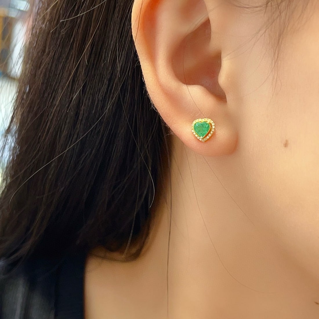 14k Gold 1.00 Ct Natural Emerald & Diamond Earrings - 3