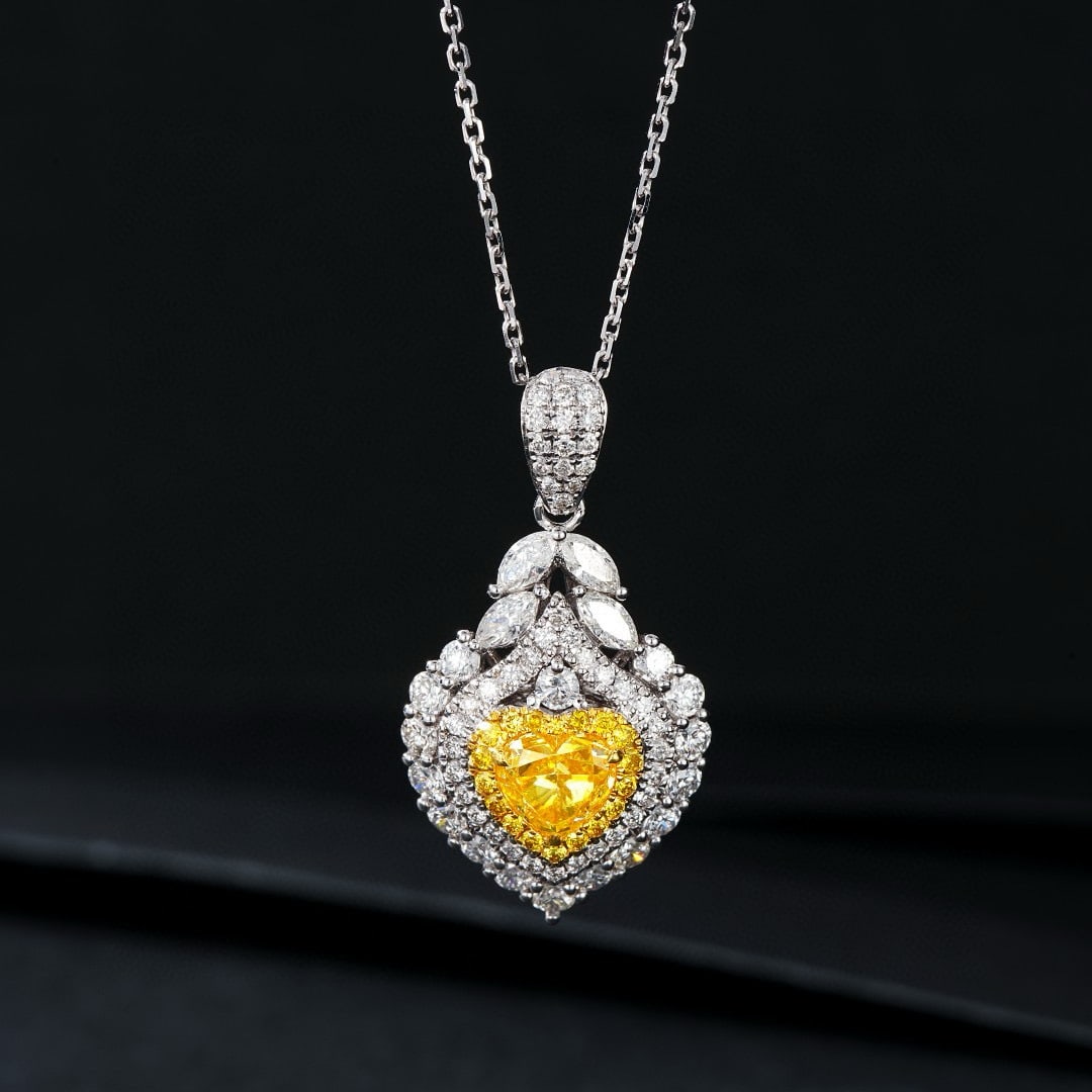 14k Gold 1.75 Ctw Natural Yellow Diamond & Diamond Pendant( Without Chain ): Ref:230981187 / / gold content:14k gold / / main gemstone:yellow diamond / / shape:heart / / carat weight:0. 71ct / / color:yellow / / treatment:natural / / / / adjacent gemstone 2 : diamond / /