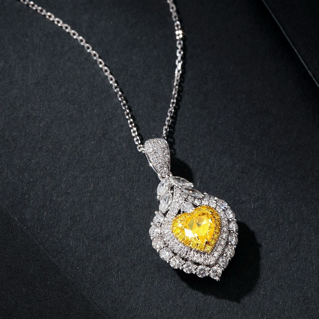 14k Gold 1.75 Ctw Natural Yellow Diamond & Diamond Pendant( Without Chain ) - 2