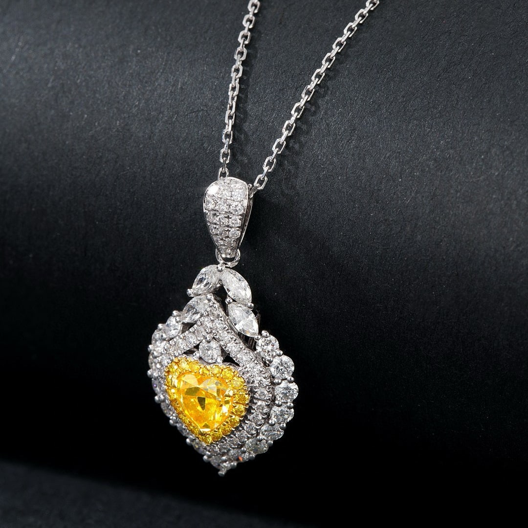 14k Gold 1.75 Ctw Natural Yellow Diamond & Diamond Pendant( Without Chain ) - 3