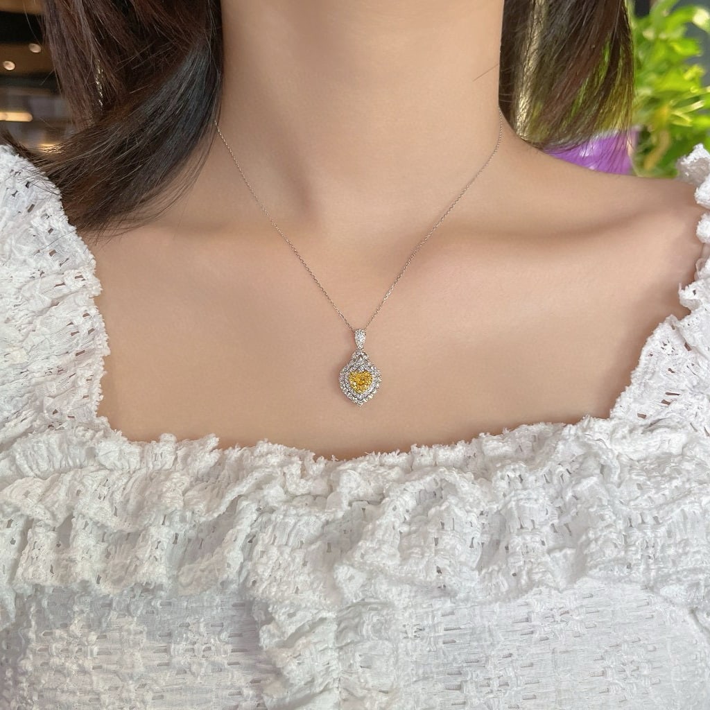 14k Gold 1.75 Ctw Natural Yellow Diamond & Diamond Pendant( Without Chain ) - 4