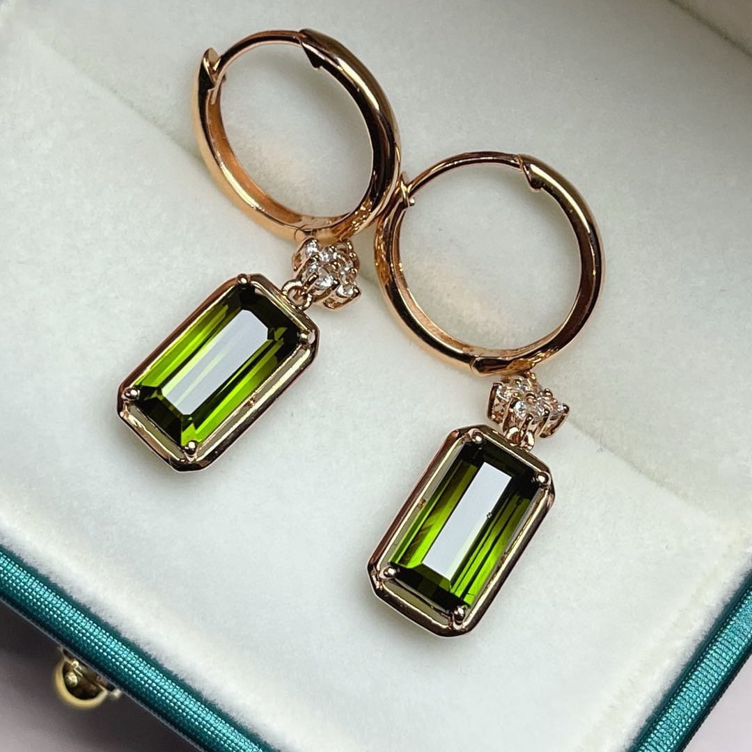 14k Gold 4.70 Ct Natural Tourmaline & Sapphire Earrings - 2