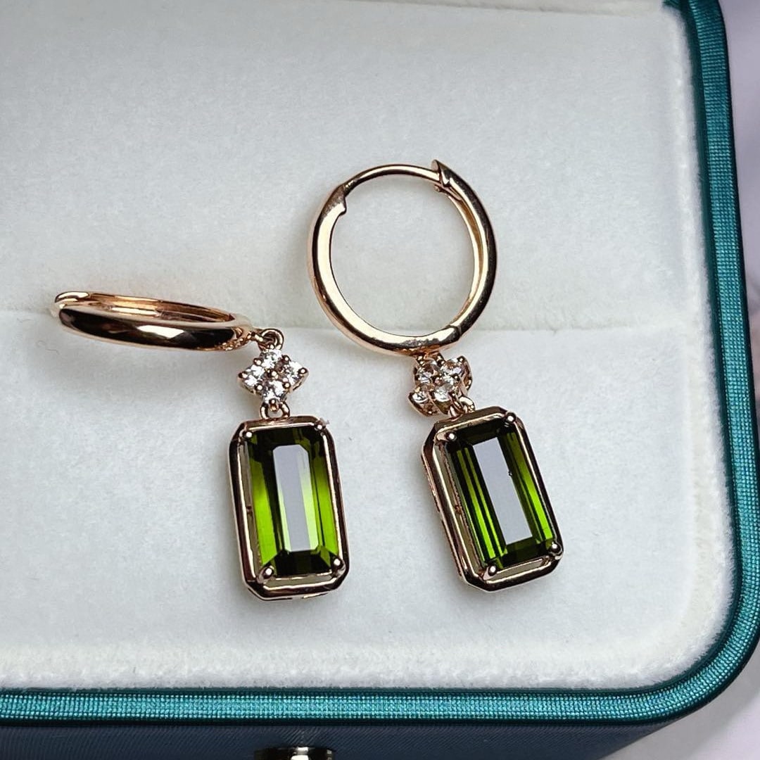 14k Gold 4.70 Ct Natural Tourmaline & Sapphire Earrings - 6