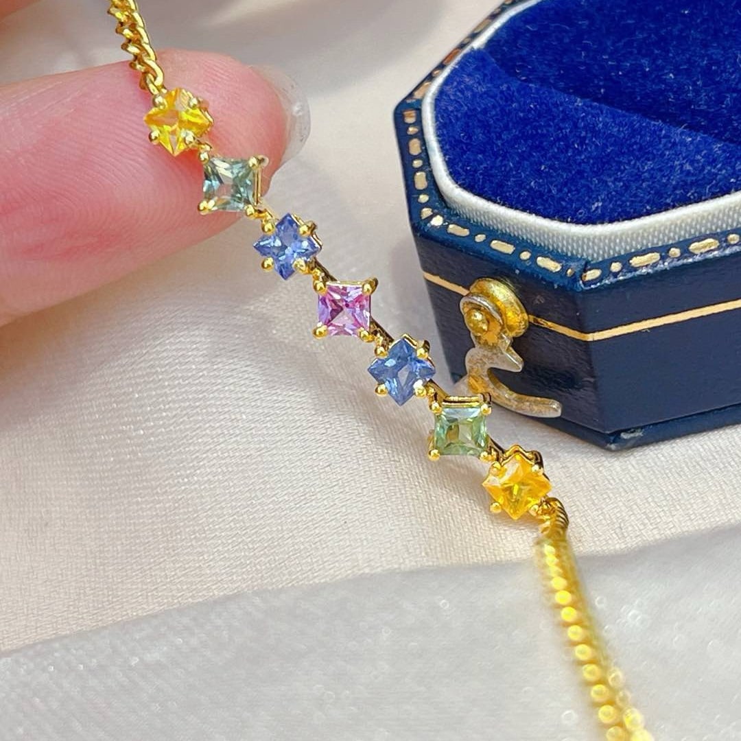 14k Gold 1.50 Ct Natural Sapphire Bracelet: Ref:230981189 / / gold content:14k gold / / main gemstone:sapphire / / shape:princess / / carat weight:1. 50ct / / color:color / / treatment:natural / / Condition: New High Estimate: 2500 Low