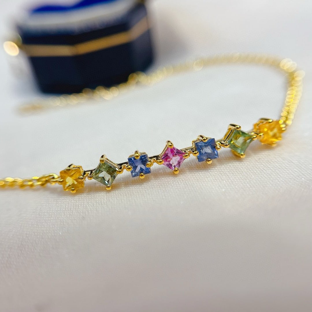 14k Gold 1.50 Ct Natural Sapphire Bracelet - 3