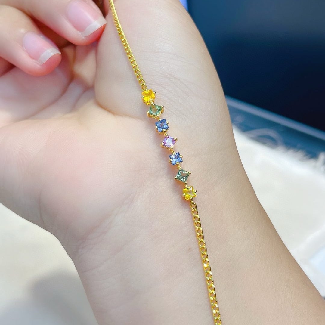 14k Gold 1.50 Ct Natural Sapphire Bracelet - 4