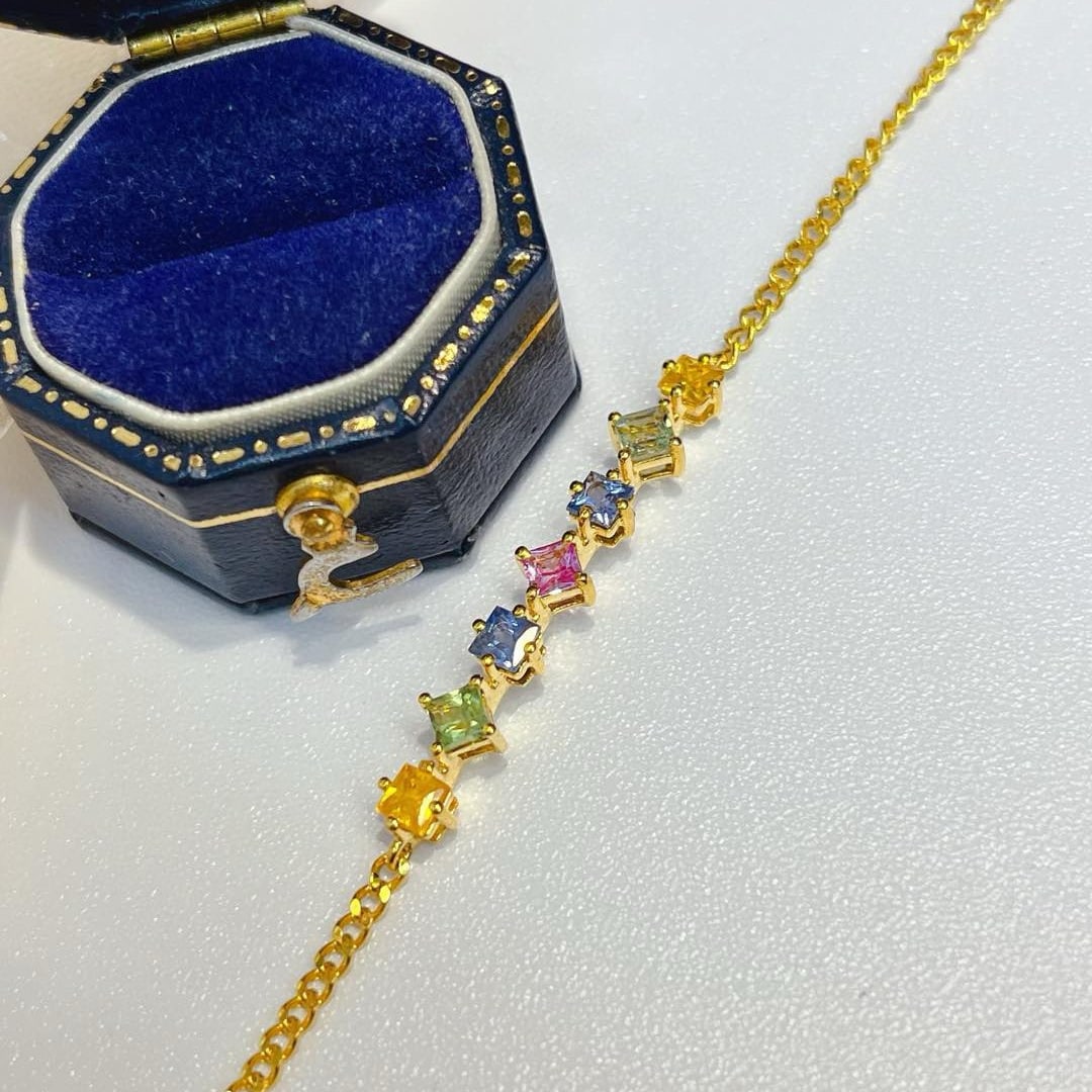 14k Gold 1.50 Ct Natural Sapphire Bracelet - 6