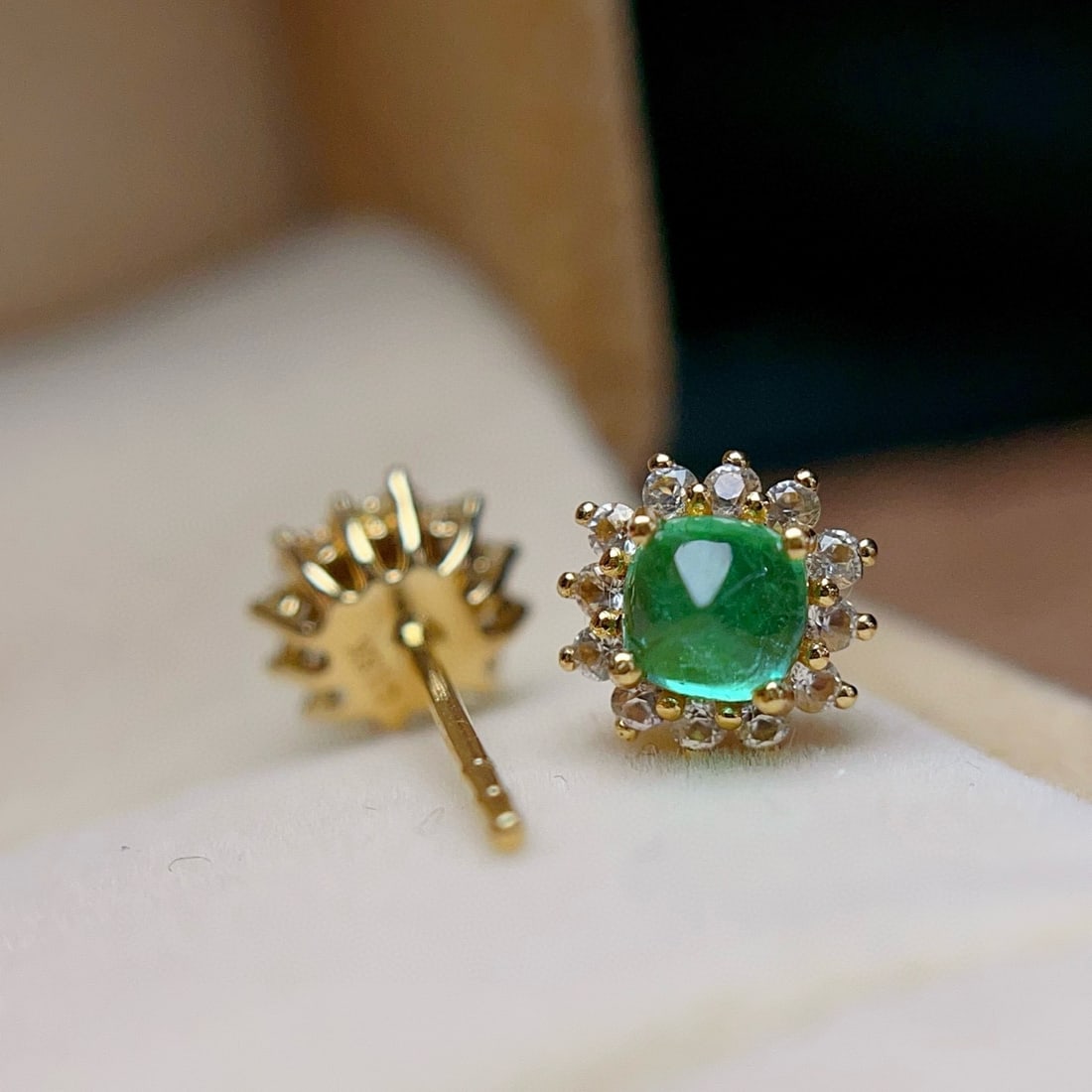 14k Gold 0.65 Ct Natural Emerald & Sapphire Earrings - 2