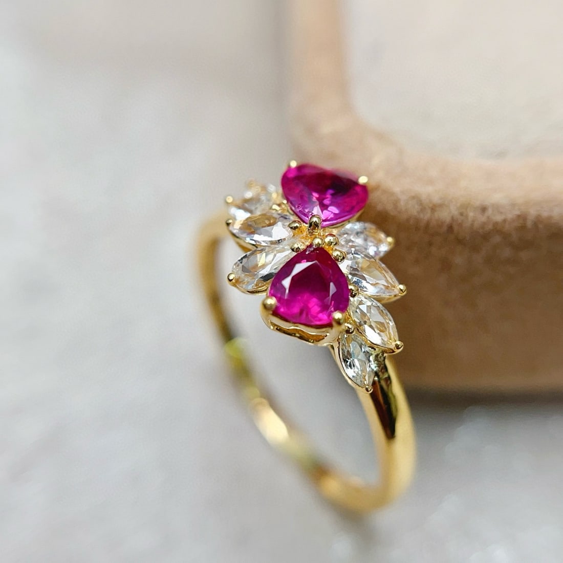 14k Gold 0.80 Ct Natural Ruby & Sapphire Ring - 6