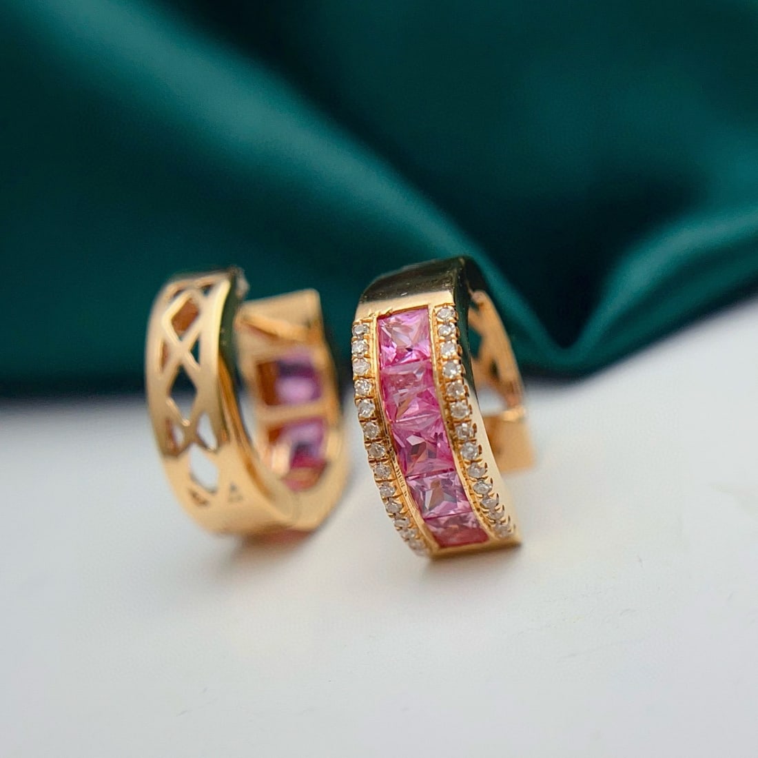 14k Gold 1.88 Ct Natural Padparadscha Sapphire & Diamond Earrings - 5
