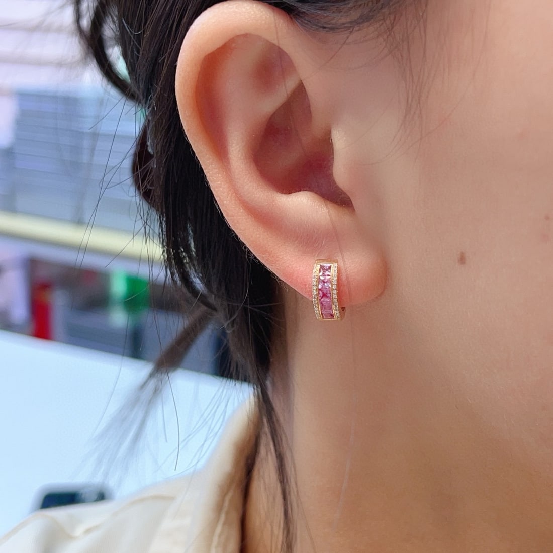 14k Gold 1.88 Ct Natural Padparadscha Sapphire & Diamond Earrings - 7