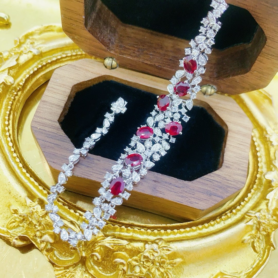 14k Gold 3.67 Ctw Vivid Red Natural Ruby & Diamond Bracelet - 2