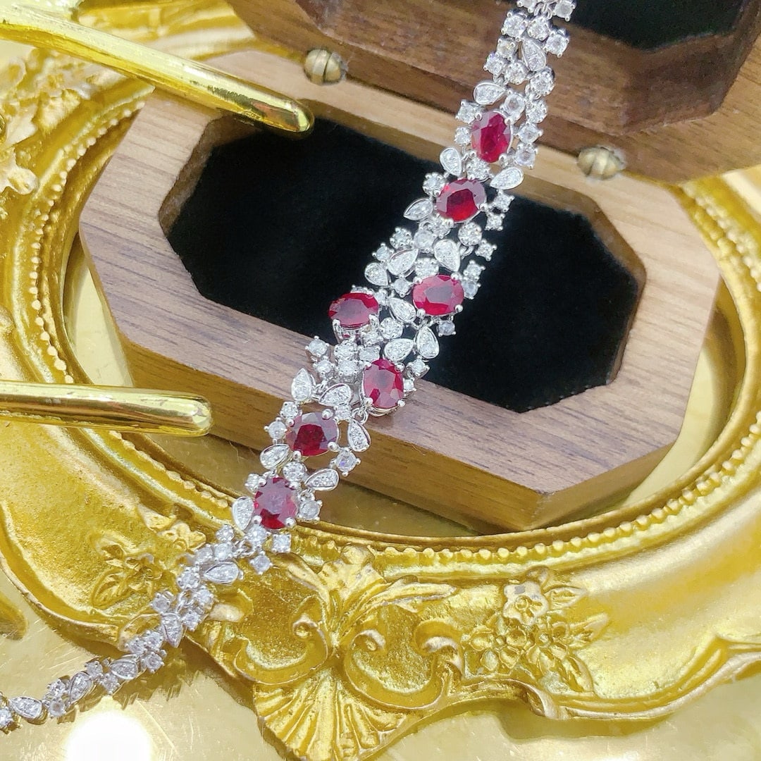 14k Gold 3.67 Ctw Vivid Red Natural Ruby & Diamond Bracelet - 3
