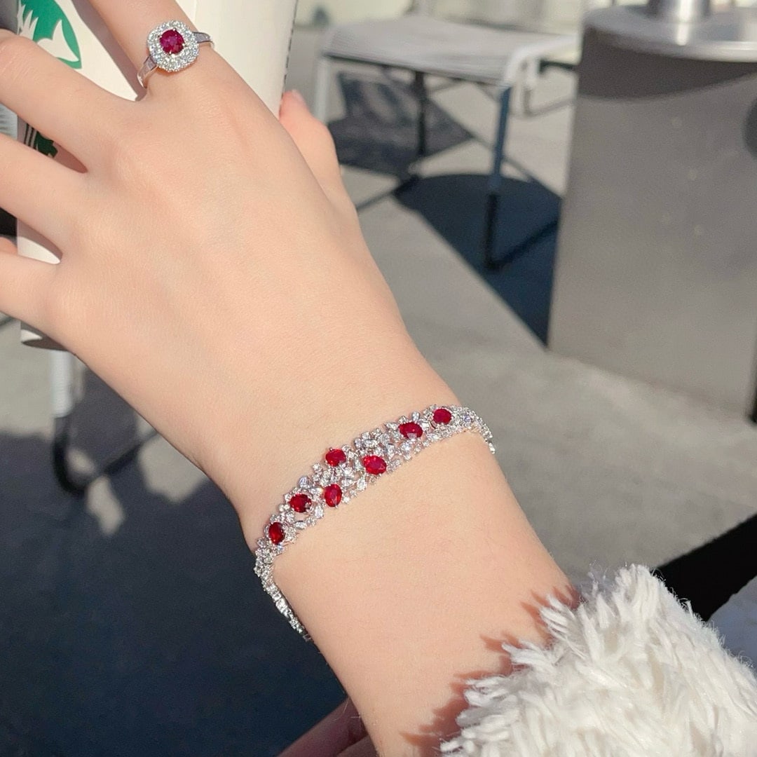 14k Gold 3.67 Ctw Vivid Red Natural Ruby & Diamond Bracelet - 4
