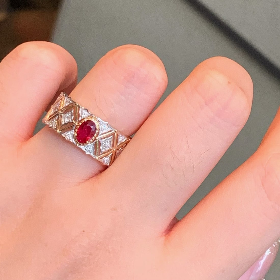 14k Gold 0.82 Ctw Natural Ruby & Diamond Ring - 7