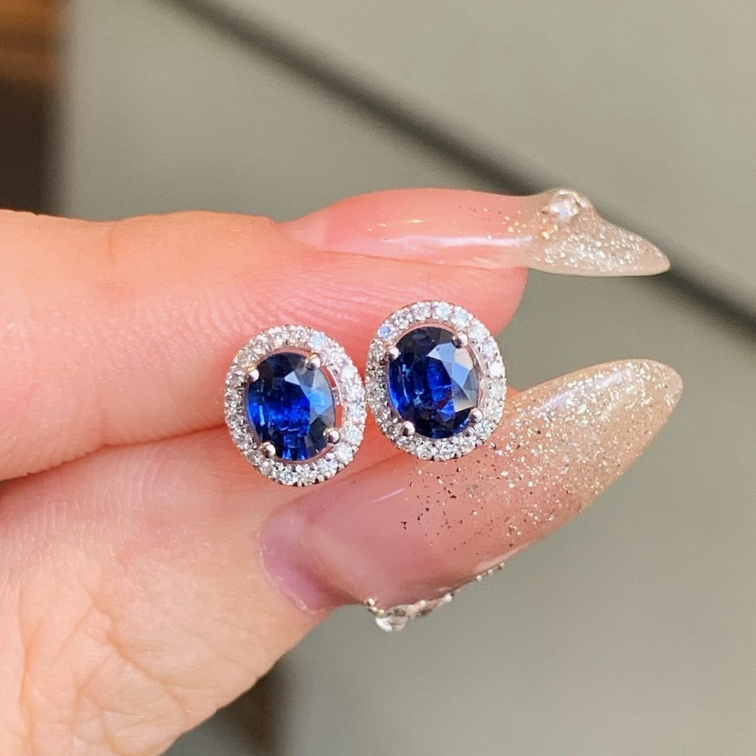 14k Gold 1.16 Ctw Natural Sapphire & Diamond Earrings - 2