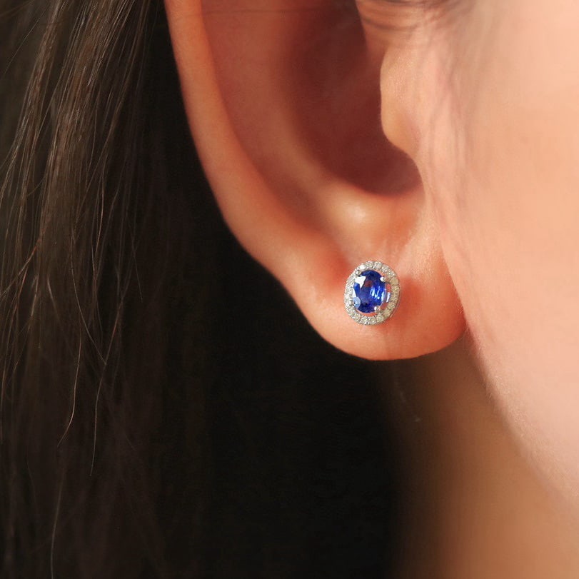14k Gold 1.16 Ctw Natural Sapphire & Diamond Earrings - 3