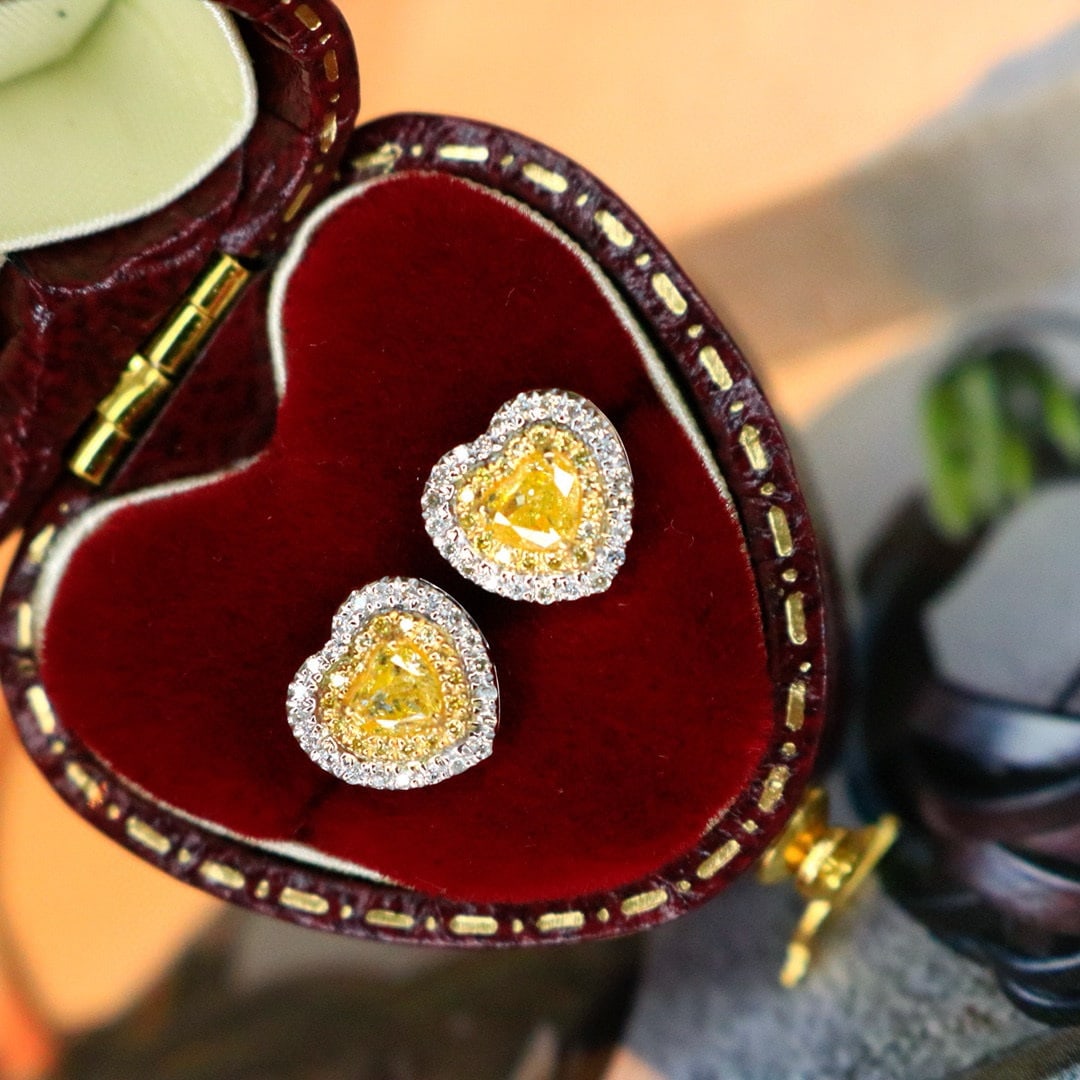 14k Gold 0.56 Ctw Natural Yellow Diamond & Diamond Earrings - 3