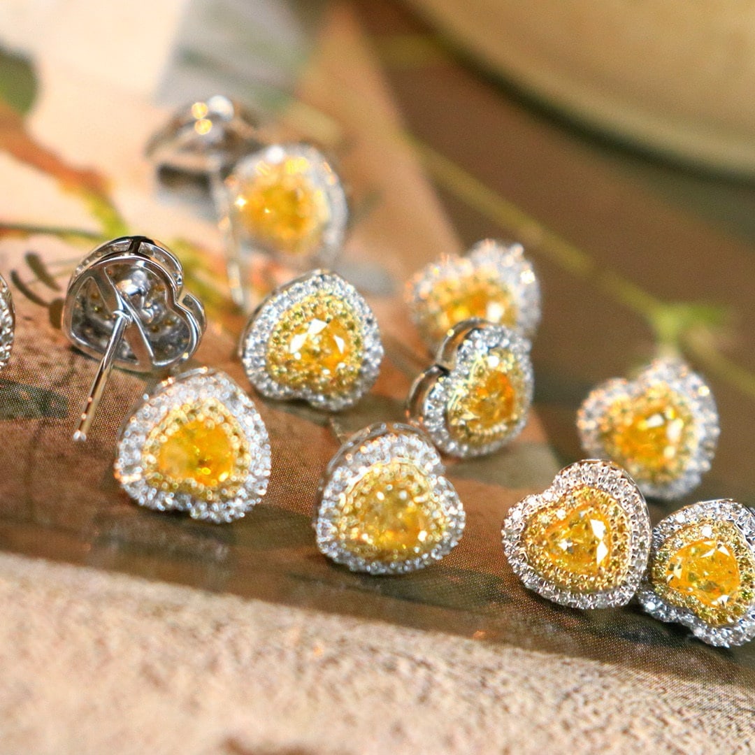 14k Gold 0.56 Ctw Natural Yellow Diamond & Diamond Earrings - 5