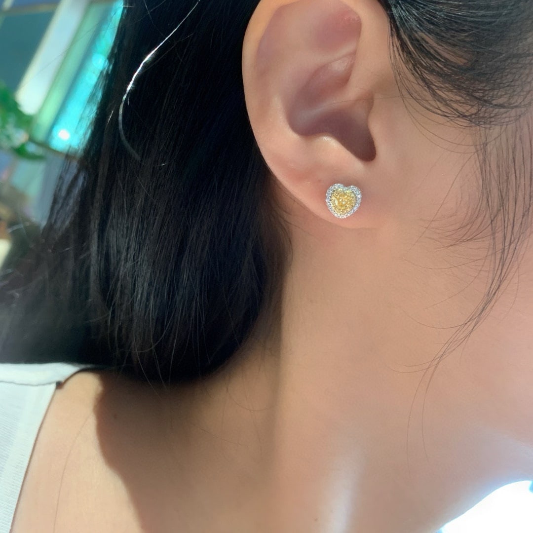 14k Gold 0.56 Ctw Natural Yellow Diamond & Diamond Earrings - 6