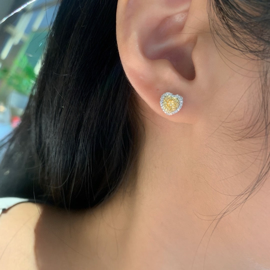 14k Gold 0.56 Ctw Natural Yellow Diamond & Diamond Earrings - 7