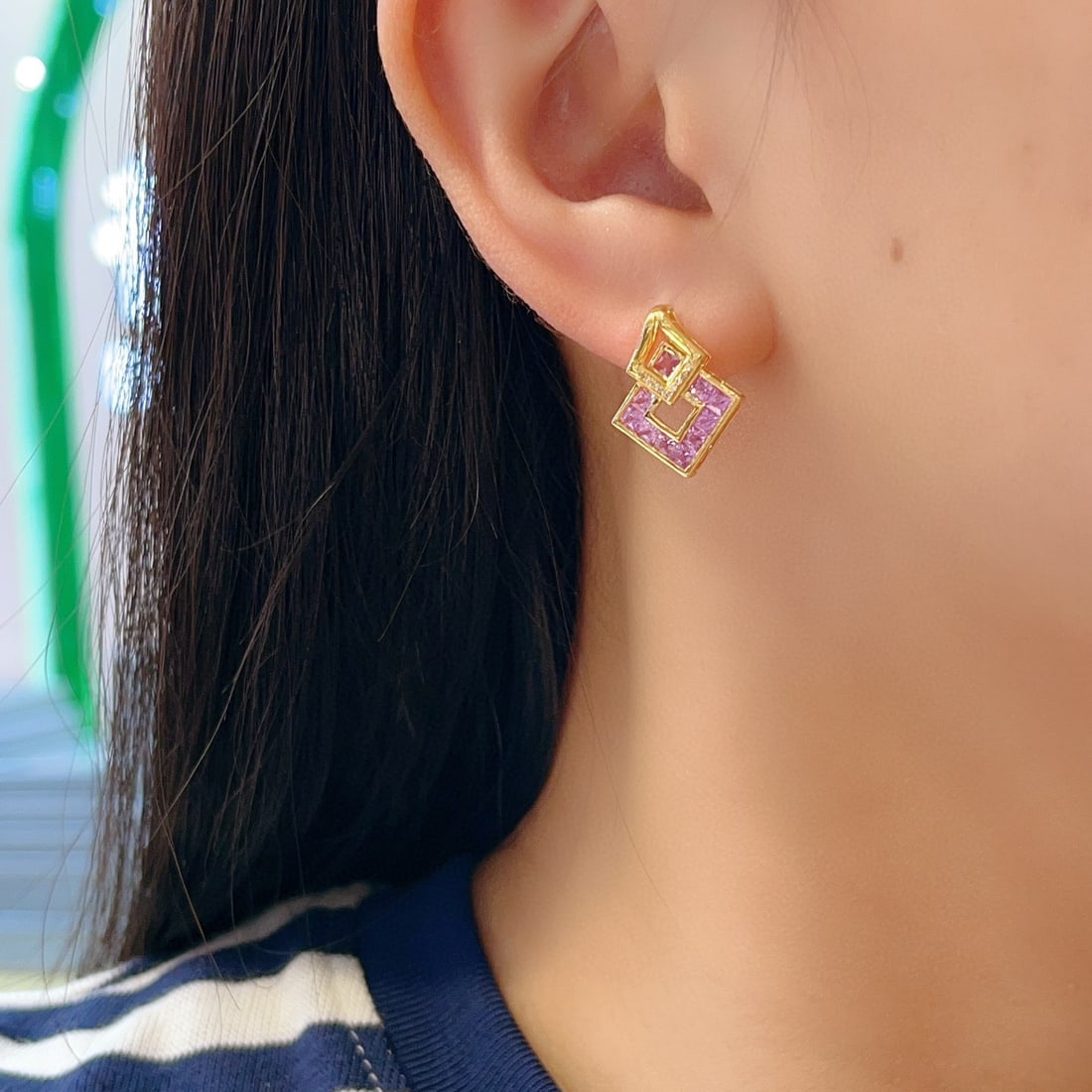 14k Gold 2.50 Ct Natural Padparadscha Sapphire & Diamond Earrings - 6
