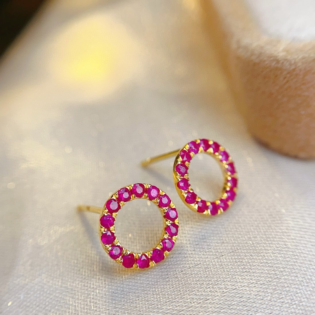 14k Gold 1.00 Ct Natural Ruby Earrings - 2