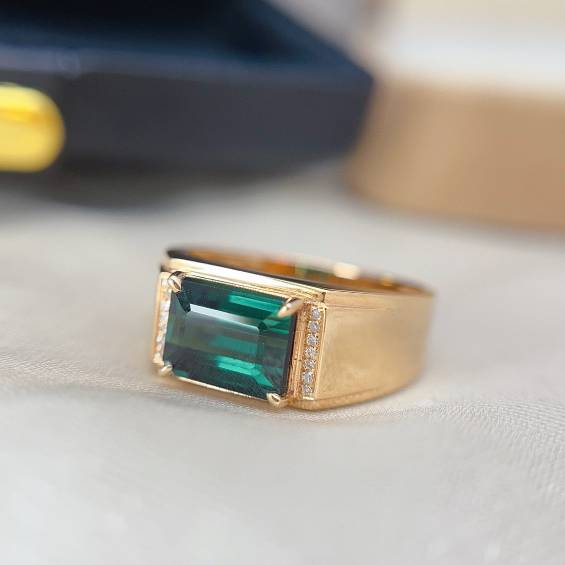 14k Gold 2.55 Ct Natural Tourmaline & Diamond & Men¡¯s Ring - 2
