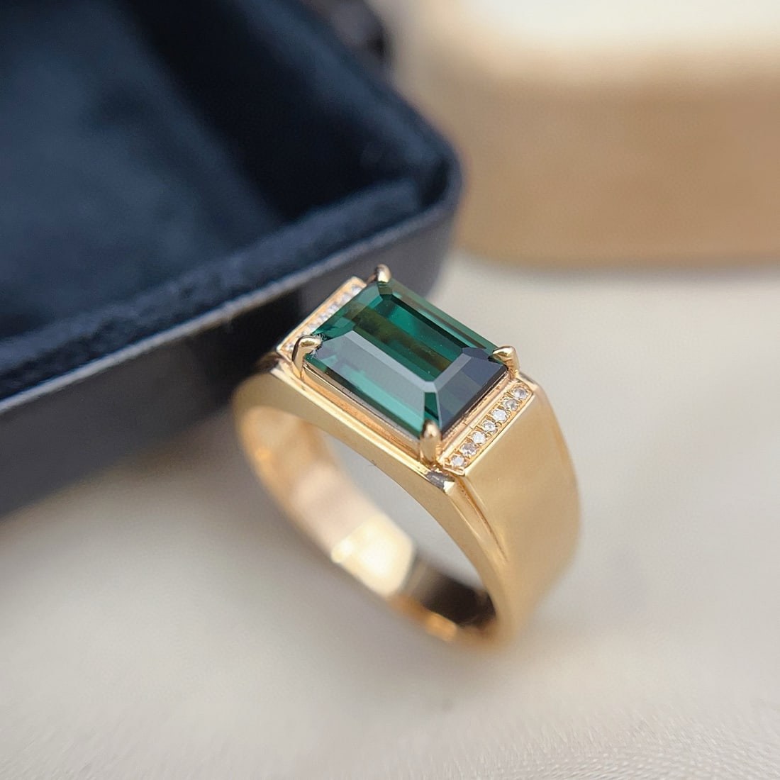 14k Gold 2.55 Ct Natural Tourmaline & Diamond & Men¡¯s Ring - 4