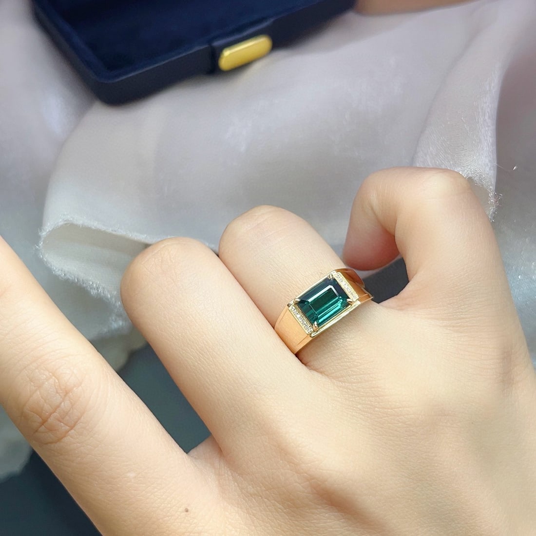 14k Gold 2.55 Ct Natural Tourmaline & Diamond & Men¡¯s Ring - 5
