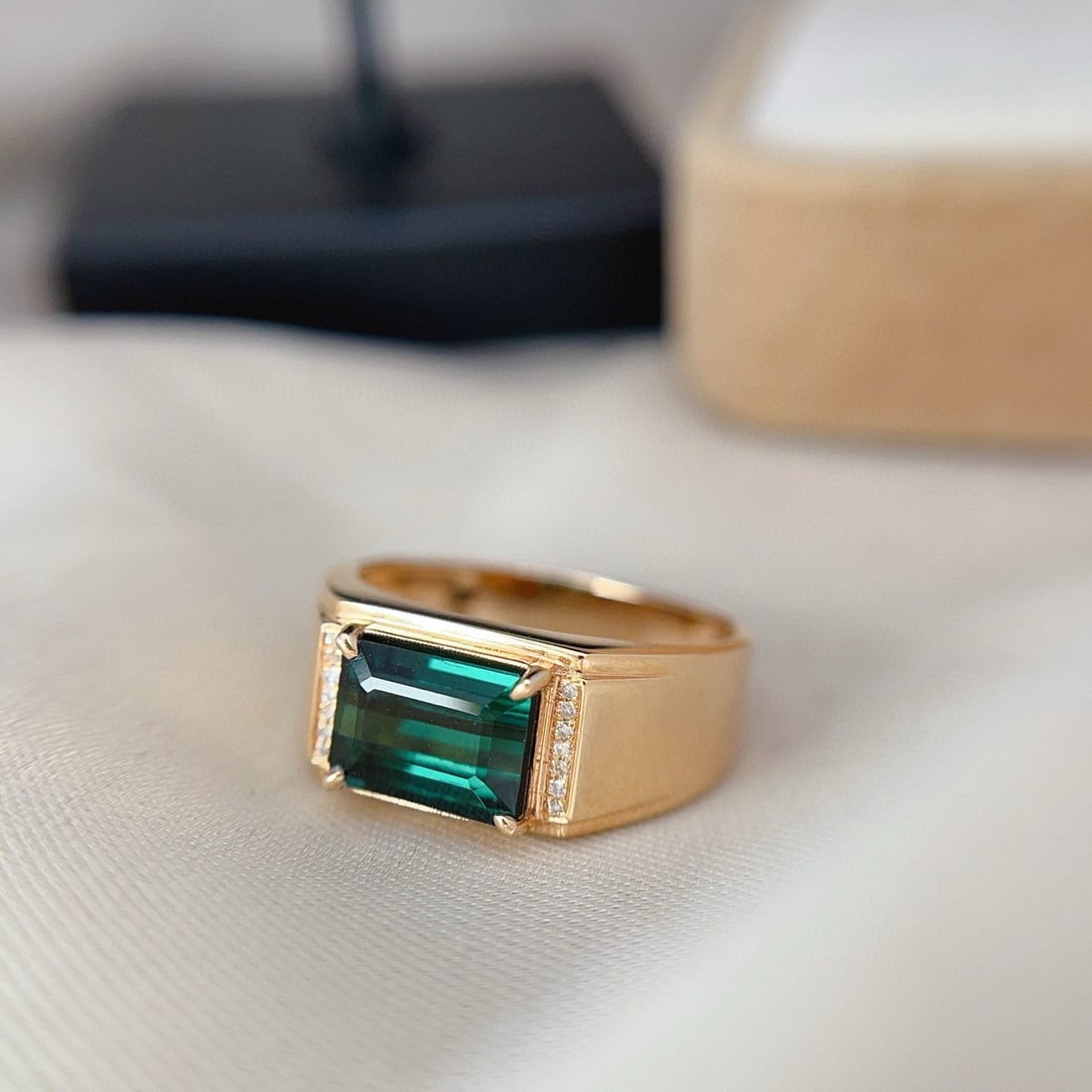 14k Gold 2.55 Ct Natural Tourmaline & Diamond & Men¡¯s Ring - 6